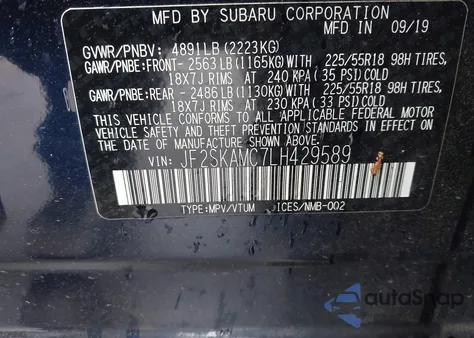 2020 Subaru Forester Sport from USA, damaged, VIN JF2SKAMC7LH429589